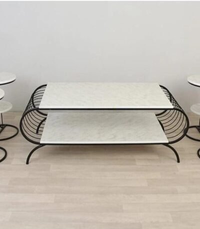 طقم طاولة تقديم طعام 5 قطعة القاعدة حديد السطح خشب