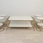 طقم طاولة تقديم طعام 5 قطعة القاعدة حديد السطح خشب