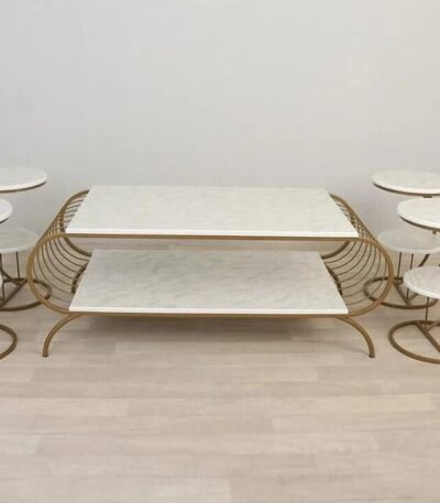 طقم طاولة تقديم طعام 5 قطعة القاعدة حديد السطح خشب