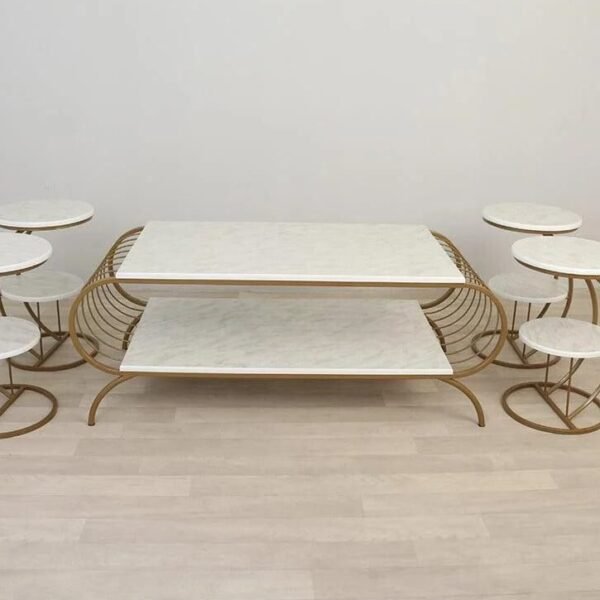 طقم طاولة تقديم طعام 5 قطعة القاعدة حديد السطح خشب