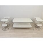 طقم طاولة تقديم طعام 5 قطعة القاعدة حديد السطح خشب فضي/فرن حراري