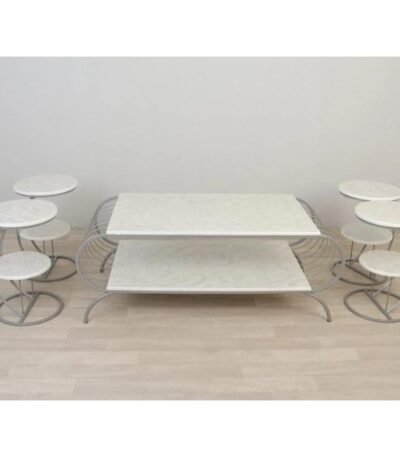 طقم طاولة تقديم طعام 5 قطعة القاعدة حديد السطح خشب فضي/فرن حراري