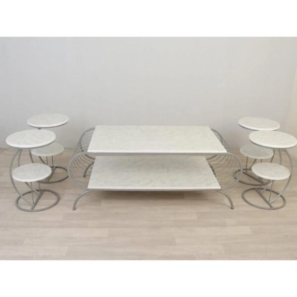 طقم طاولة تقديم طعام 5 قطعة القاعدة حديد السطح خشب فضي/فرن حراري