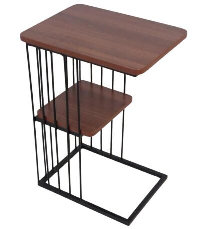 طاولة خدمة دورين سطح خشب وقاعدة لون أسود