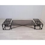 طقم طاولة ضيافة مودرن لون أسود مع 4 طاولات خدمة سطح زجاج أسود