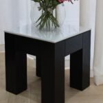 طاوله زاويه خشب سنديان سطح رخام