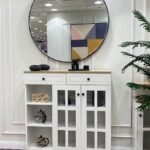 ركن كافي ابيض مودرن خزانتين مع ادراج يسار