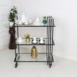 عربه تقديم ترلي لون اسود ثلاث دور سطح زجاج شفاف