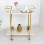 عربة تقديم ترلي لون ذهبي دورين سطح خشب اللون بيج