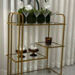 عربه تقديم لون ذهبي ثلاثه دور سطح زجاج