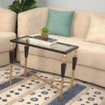 طاولة خدمة حديد بسطح زجاج