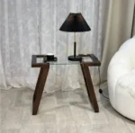 طاولة خدمة خشب بزجاج شفاف