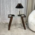 طاولة خدمة خشب بزجاج شفاف