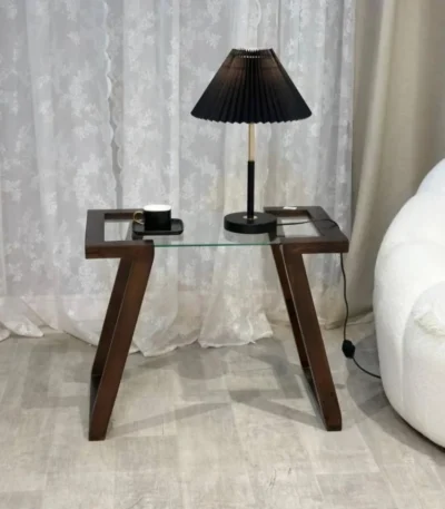 طاولة خدمة خشب بزجاج شفاف