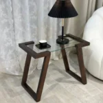 طاولة خدمة خشب سطح زجاج شفاف