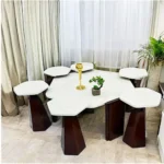 طقم طاولة ضيافة قاعدة بني سطح لون بيج مع 6 خدمة