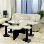 طقم طاولة ضيافة سطح خشب بيج مع 4 خدمة