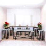 طقم طاولة ضيافة سطح خشب رمادي مع 6 خدمة