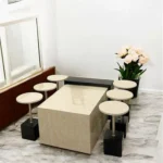 طقم طاولة ضيافة بديل رخام لون بيج مع 6 خدمة