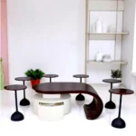 طقم طاولة ضيافة سطح ابيض و بني مع 6خدمة