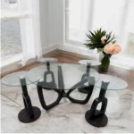 طقم طاولة ضيافة سطح زجاج شفاف مع 4 خدمة