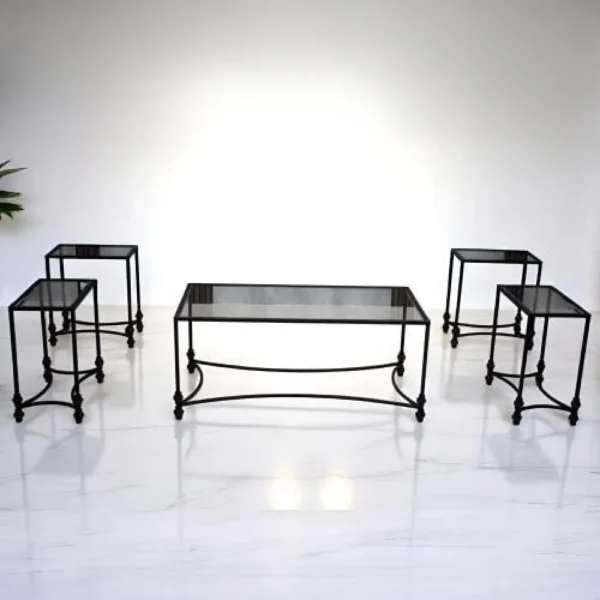 طقم طاولات ضيافه مع ٦طاولات خدمه سطح زجاج قواعد حديد