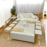 طقم طاولة ضيافة بديل رخام لون بيج مع 8 خدمة