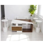 طقم طاولة ضيافة سطح ابيض و بني مع 6خدمة