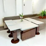 طقم طاولة ضيافة قاعدة بني سطح لون بيج مع 6 خدمة